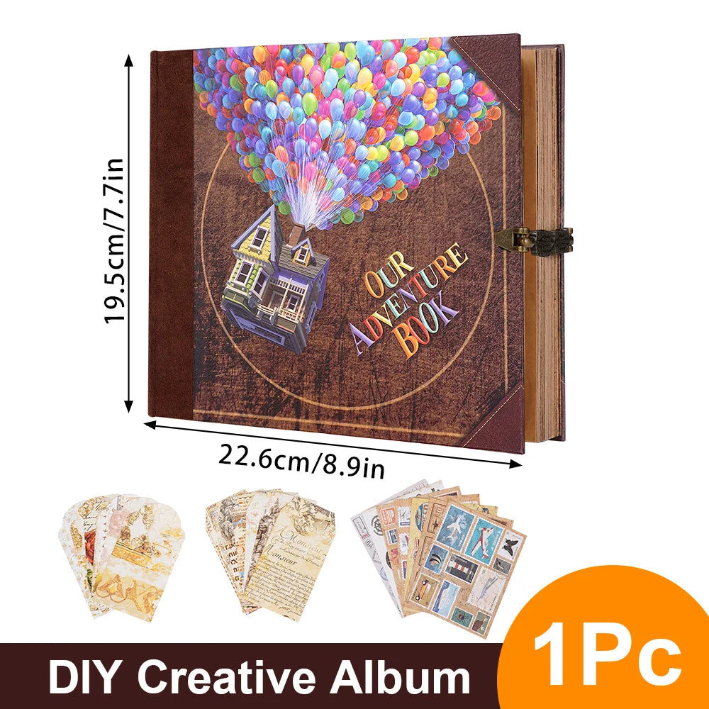 Our Adventure Journal 146page Vintage Leather DIY Scrapbook Album Balloon Text Theme for Anniversary Wedding Mother's Day Gifts