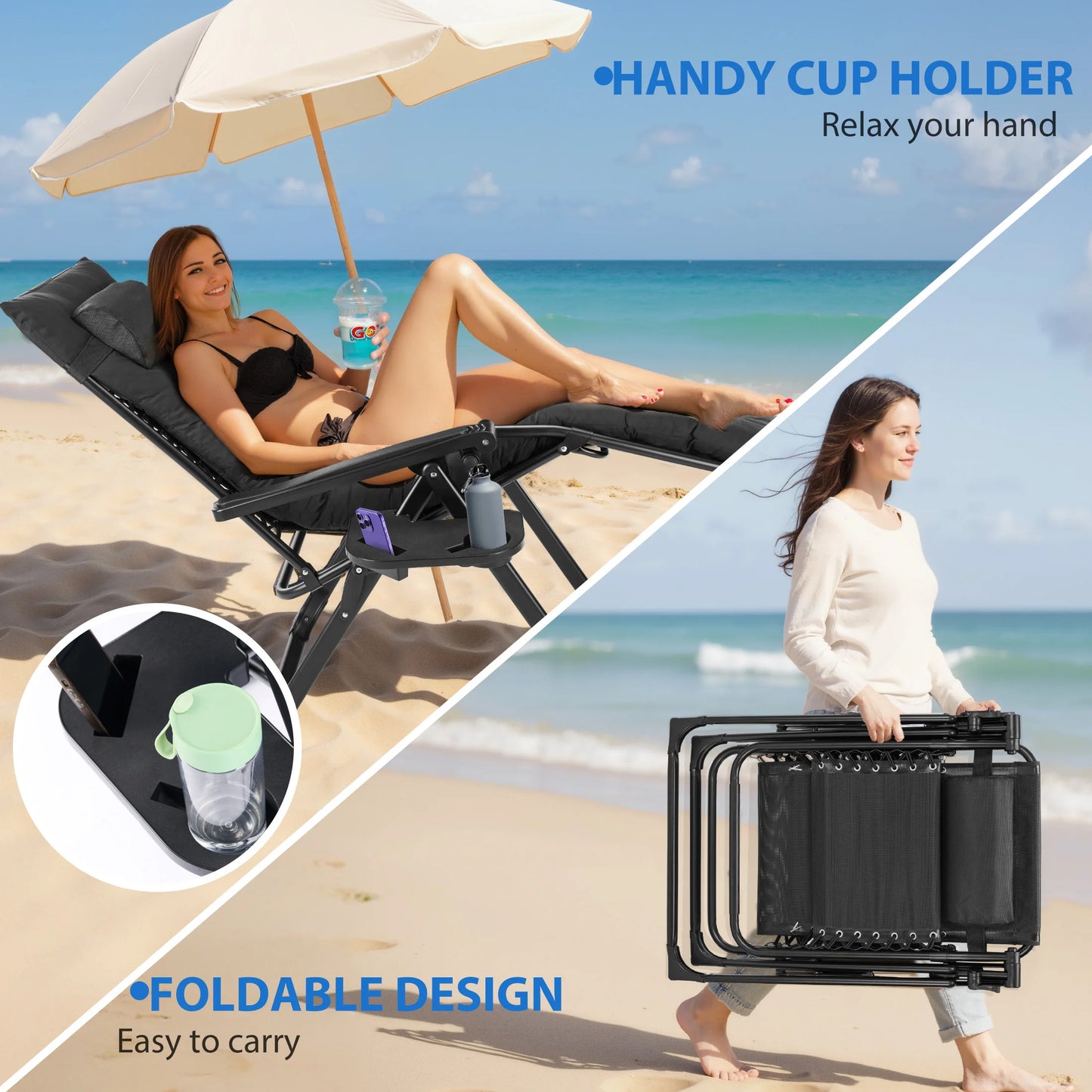 MCQ Zero Gravity Cushioned Outdoor Folding Lounge Chair With Cooler