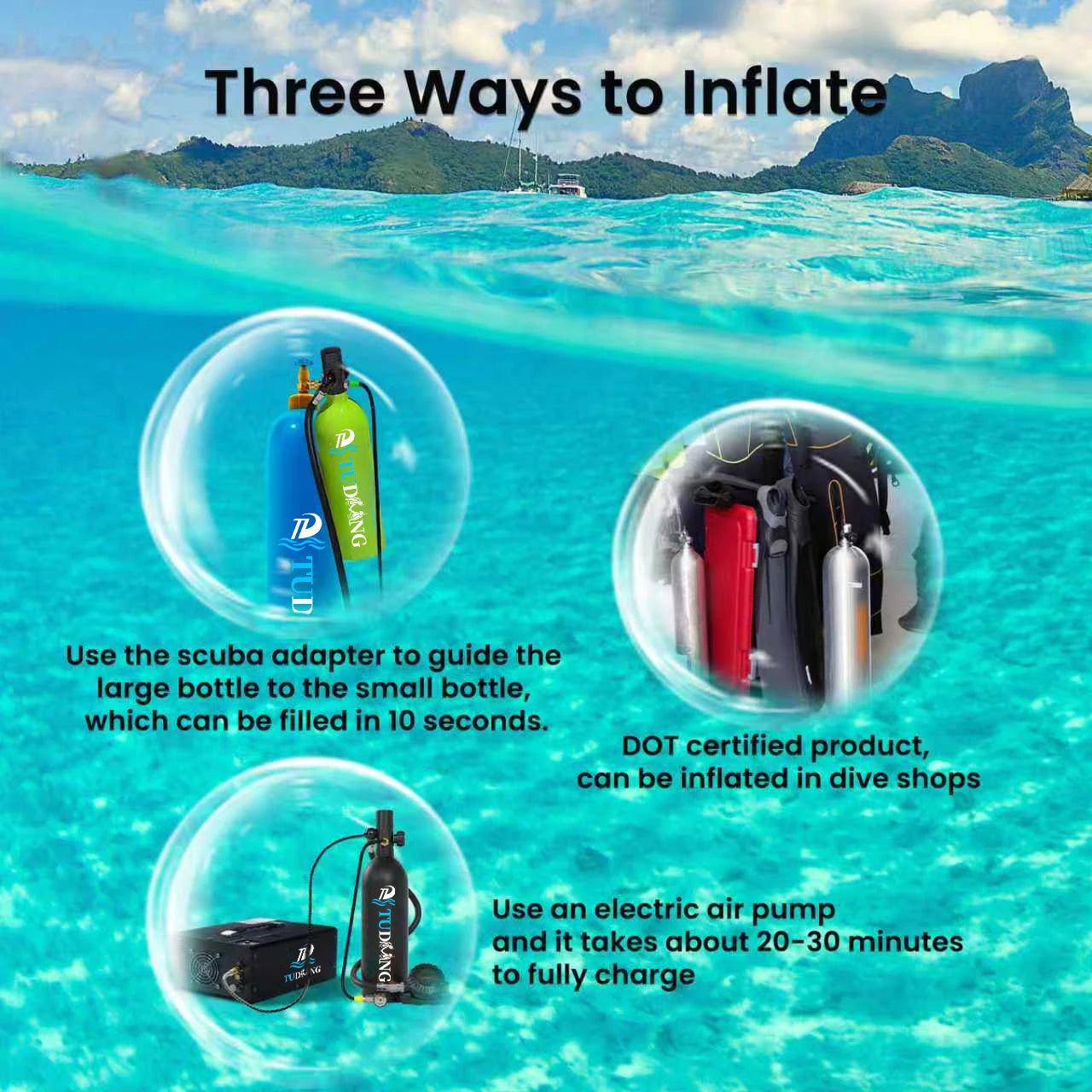 TUDIVING Portable Scuba Tank Refillable Diving Cylinder Underwater Breathing Aid