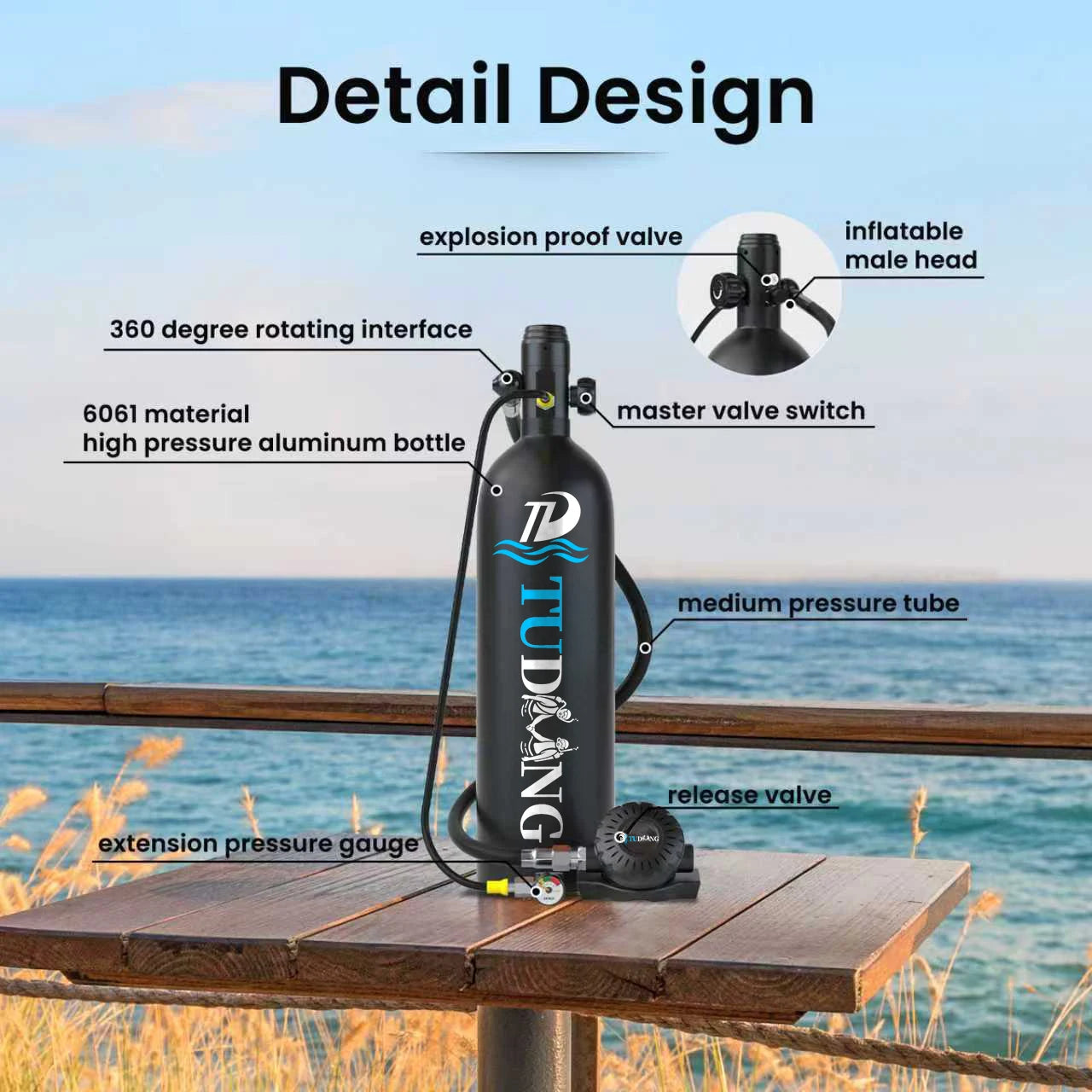TUDIVING Portable Scuba Tank Refillable Diving Cylinder Underwater Breathing Aid