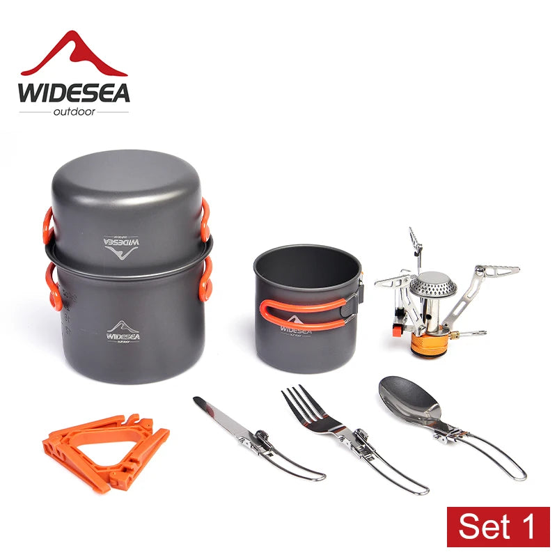 Widesea Portable Aluminum Camping Cookware With Folding Utensils Set