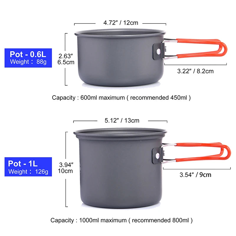 Widesea Portable Aluminum Camping Cookware With Folding Utensils Set