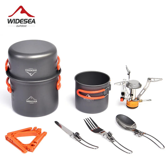 Widesea Portable Aluminum Camping Cookware With Folding Utensils Set
