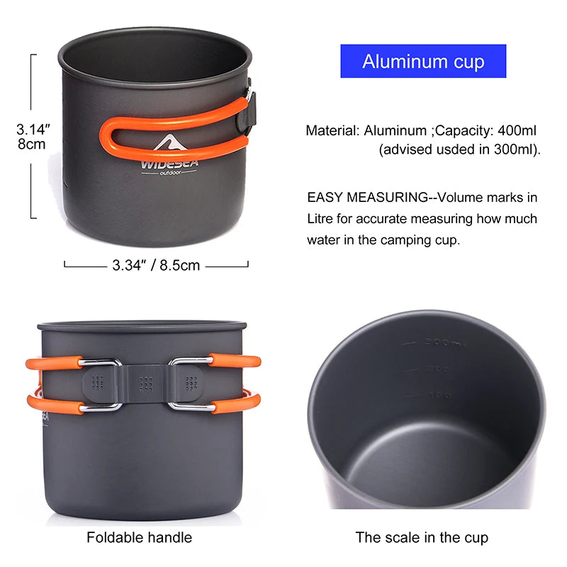 Widesea Portable Aluminum Camping Cookware With Folding Utensils Set
