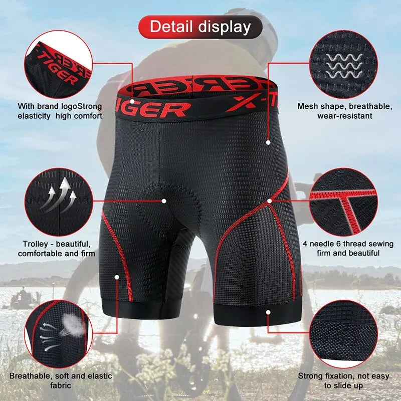 X-Tiger Men Cycling Shorts Featuring Gel Padding And Mesh Venting