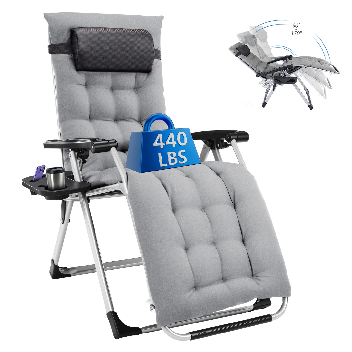 MCQ Zero Gravity Cushioned Outdoor Folding Lounge Chair With Cooler