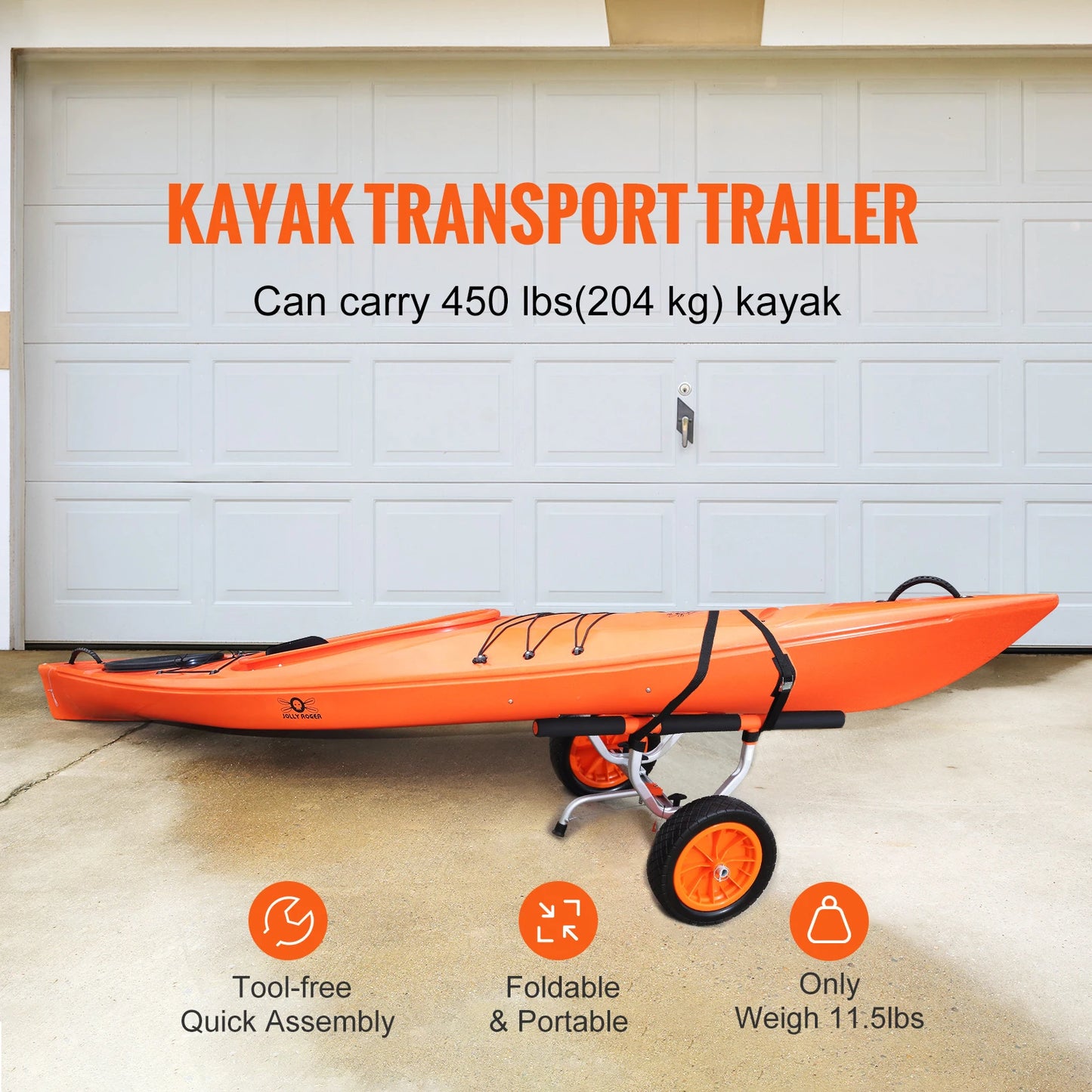 SucceBuy Professional Grade Kayak Cart 450 Lbs Aluminum Detachable Trolley