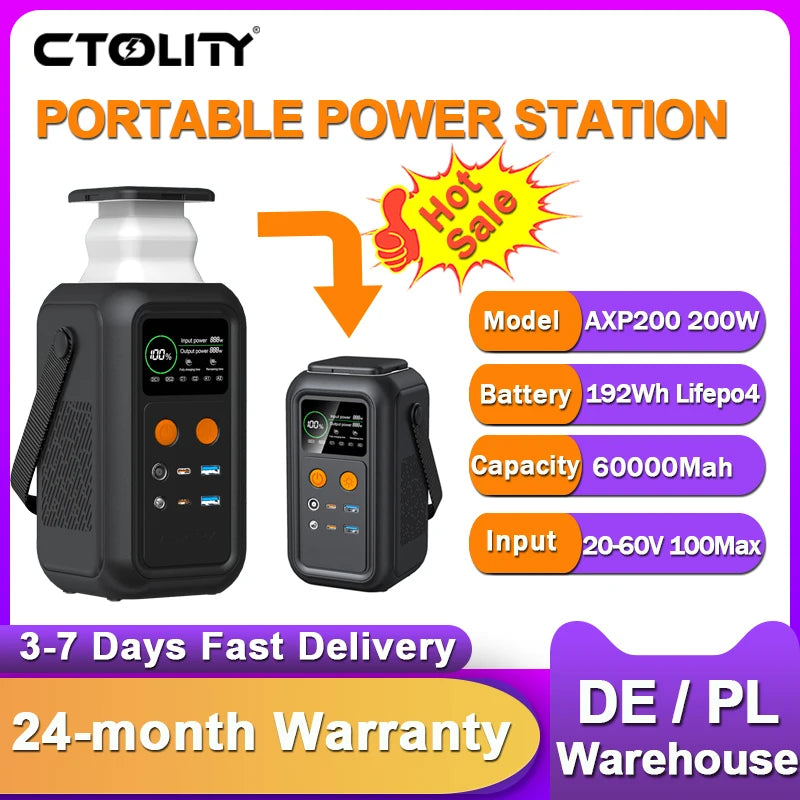 Ctolity 192Wh LiFePO4 Portable Power Station 200W Type C Charger