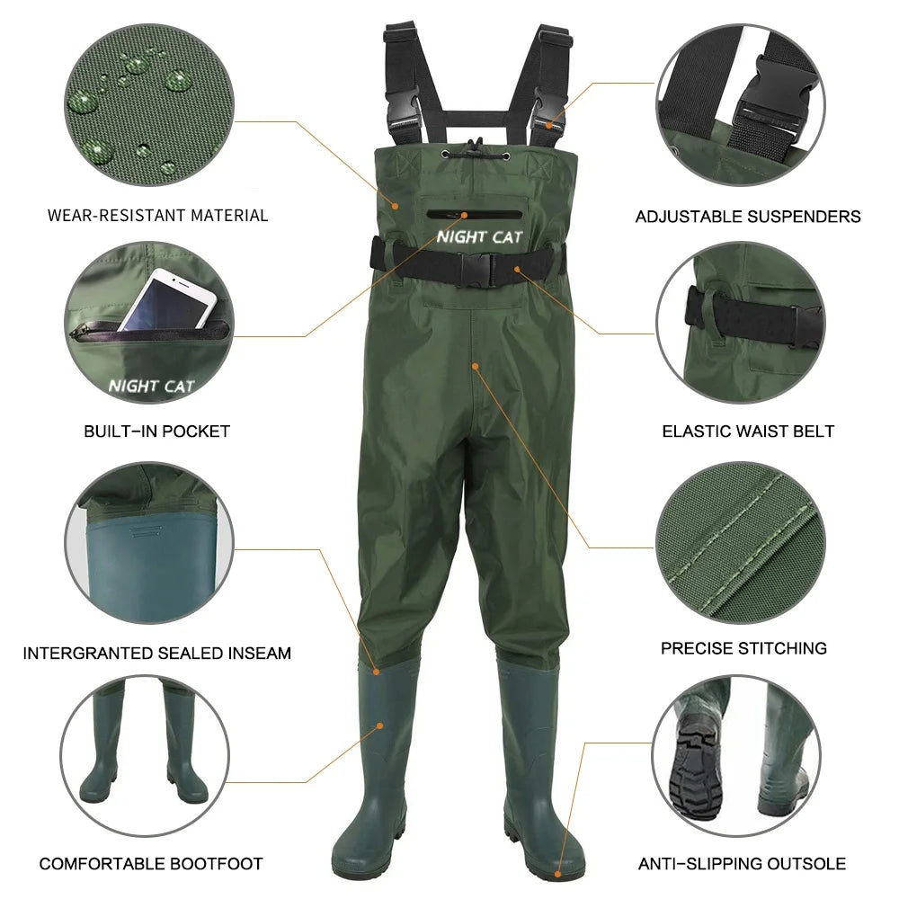 Night Cat Waterproof Chest Wader With Boots For Fishing