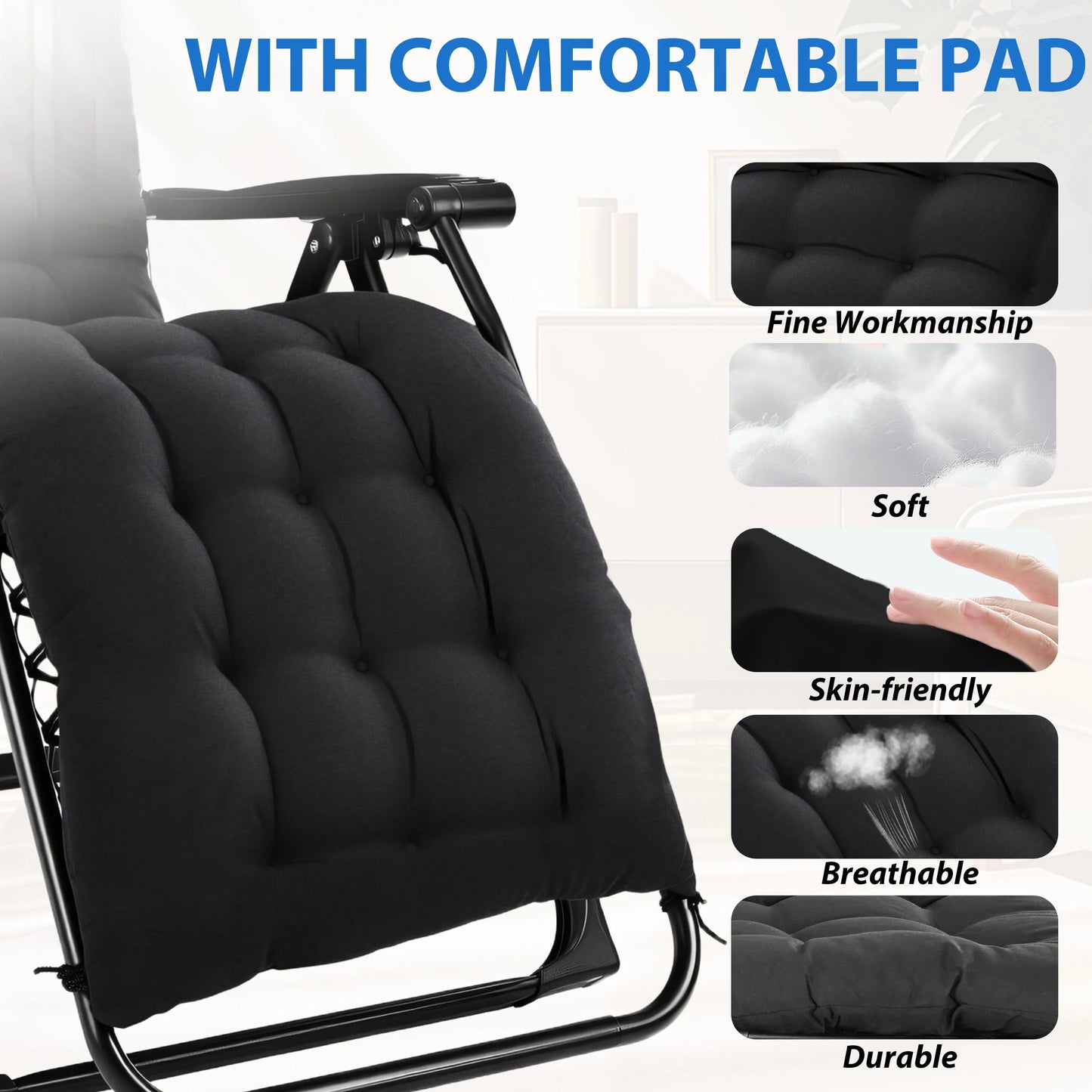 MCQ Zero Gravity Cushioned Outdoor Folding Lounge Chair With Cooler