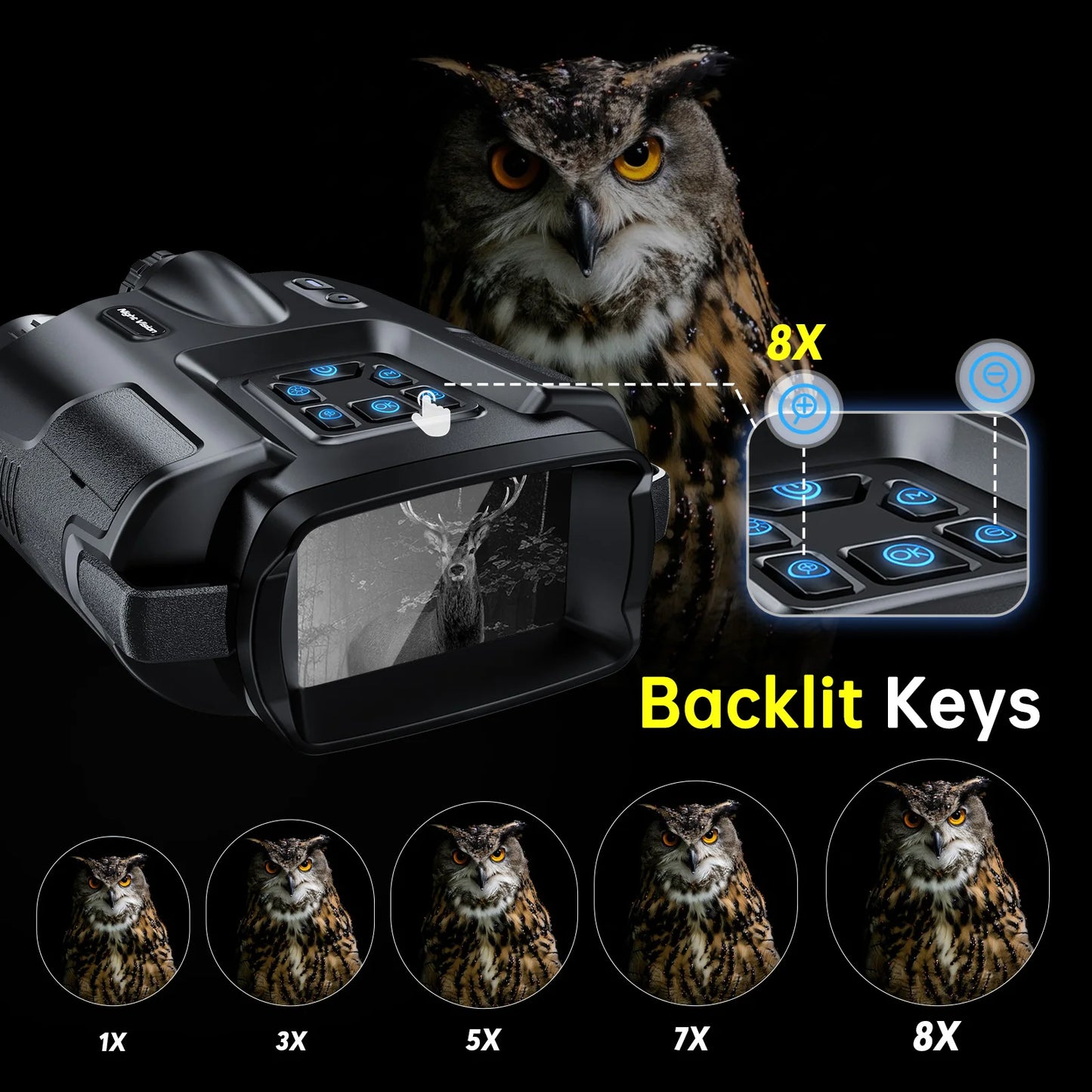 Night Vision Binoculars 4K Infrared 5000mAH Rechargeable 8X Digital Zoom 600 Meters Darkness Goggles 5000mAh Rechargeable, 64GB Card Included for Wildlife Observation & Surveillance