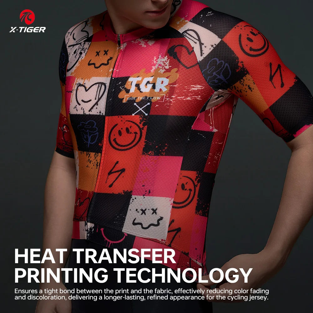 X-Tiger Men's Short Sleeve Cycling Jersey With Graffiti Art Style
