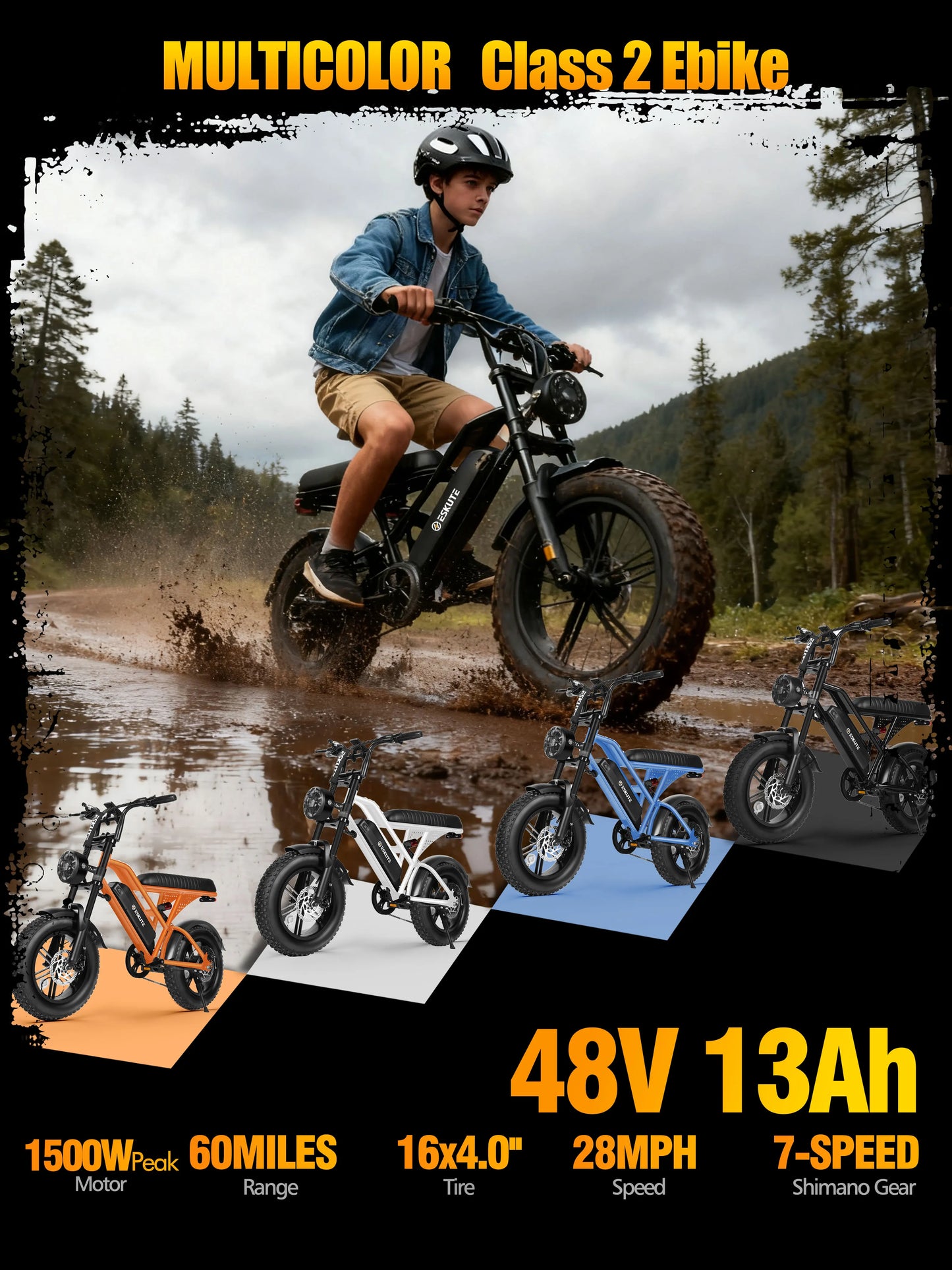 Eskute V100 Electric Dirt Bike 48V Dual Suspension E Bike