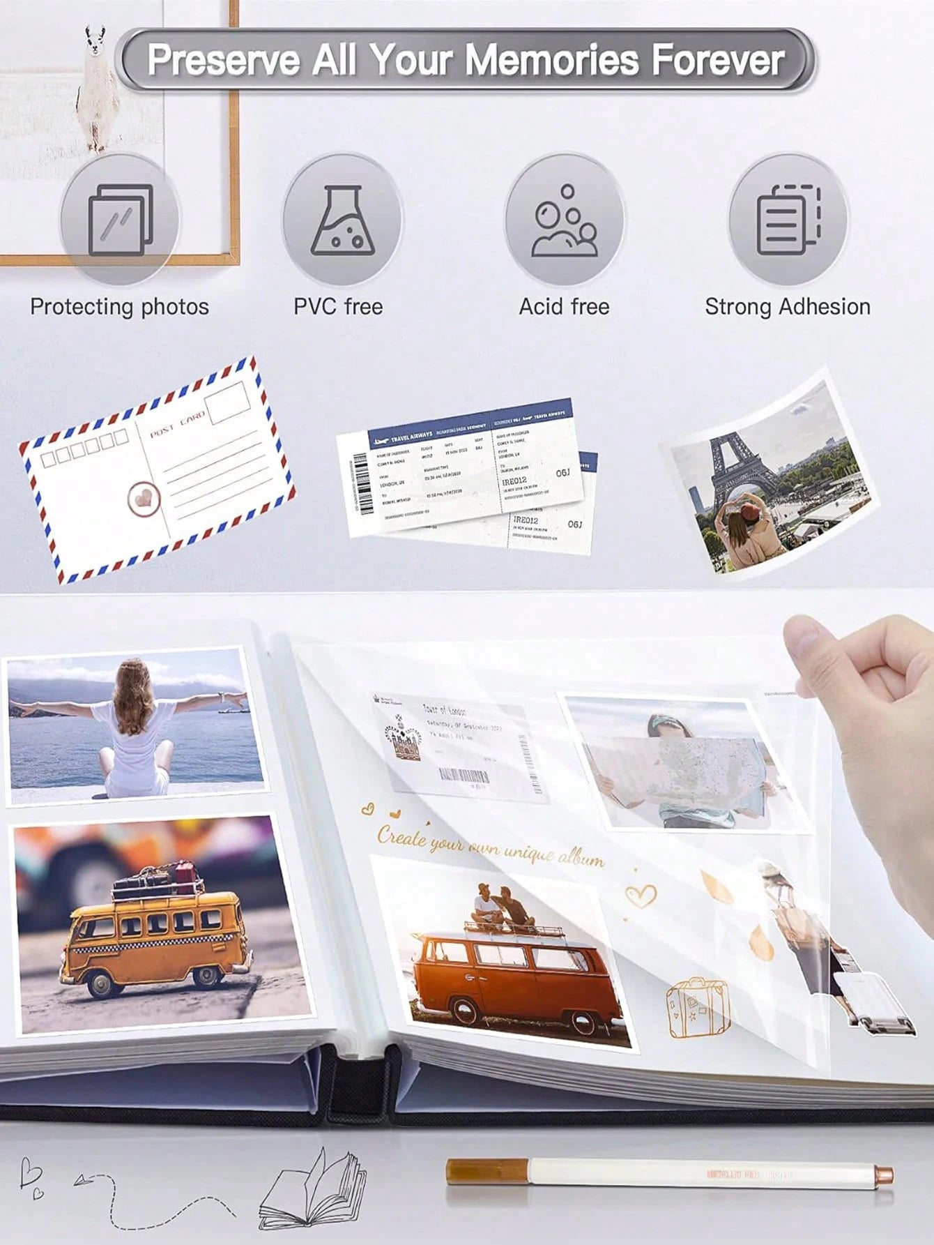 1pc Linen Photo Album Self Adhesive Scrapbook Album for 2x3 4x6 5x7 8x10 Pictures DIY Photo Book Birthday Gifts for Women Mom