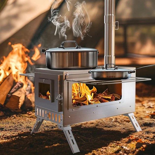 Unho Portable Wood Burning Stove With Six Stainless Chimney Pipes