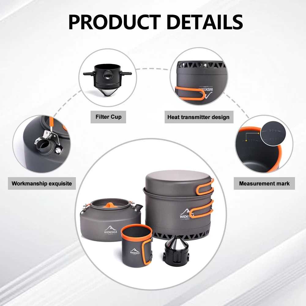 Widesea Lightweight Outdoor Camping Cookware Set With Kettle For Hiking