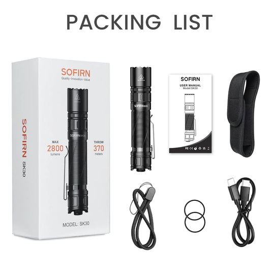 Sofirn SK30 3000 Lumen Tactical Flashlight USB Rechargeable Torch