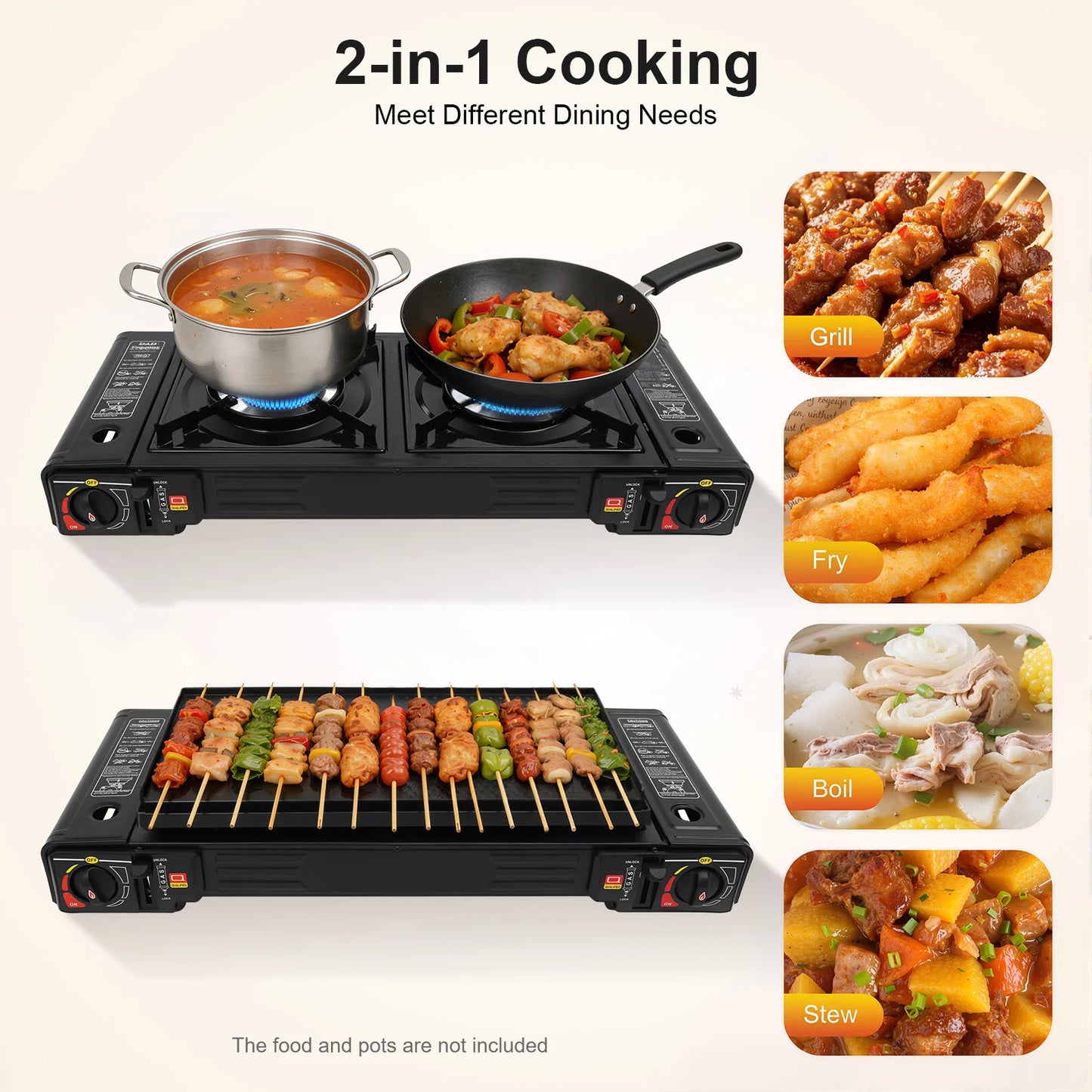 Portable Dual Burner Camping Stove With Butane And Aluminum Tray
