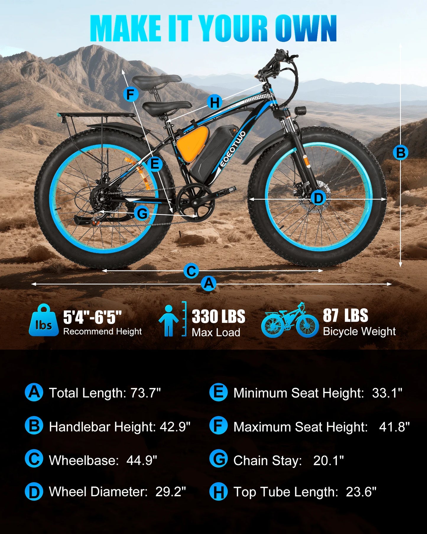 EOEOTWO High Power Electric Fat Tire Bike For Long Distance