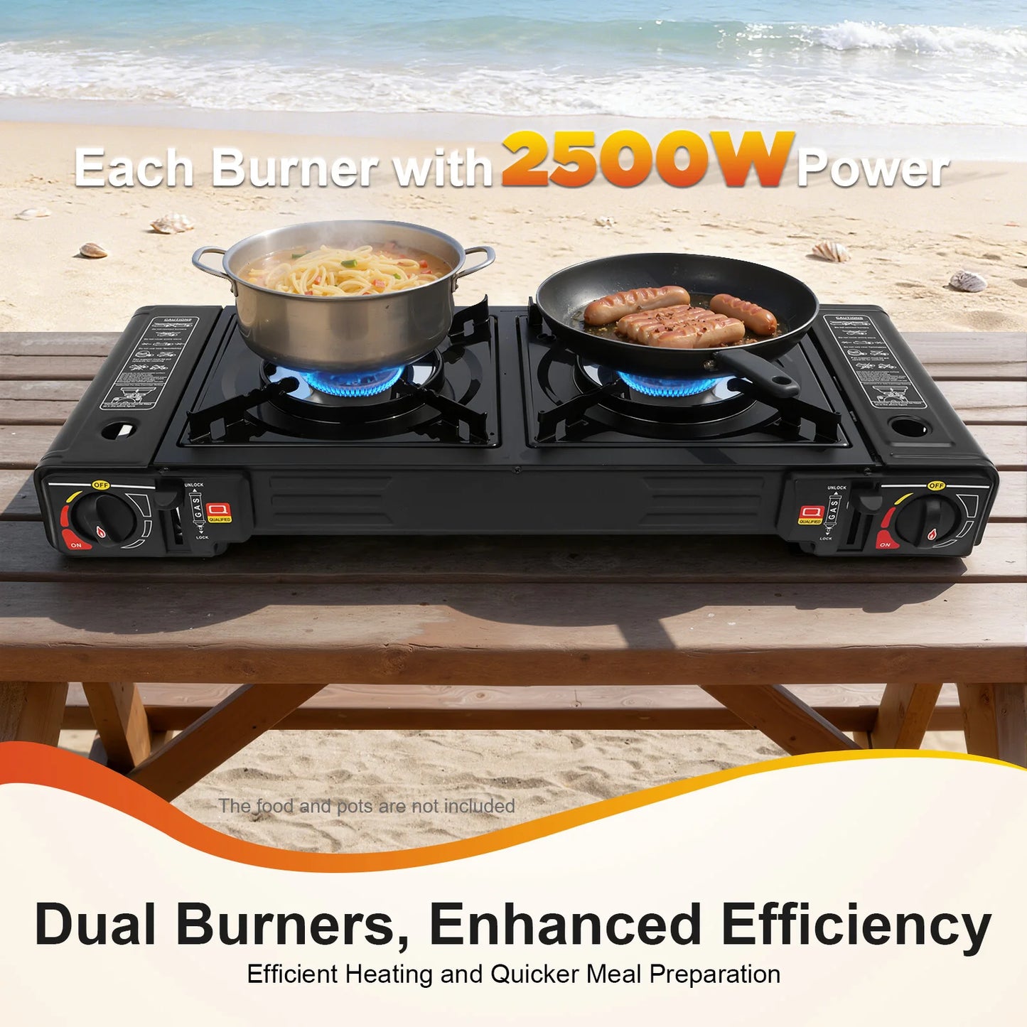 Portable Dual Burner Camping Stove With Butane And Aluminum Tray