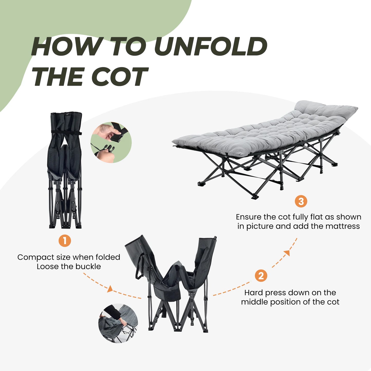 JHK Foldable Camping Cot With Cushion For Outdoor Adventures