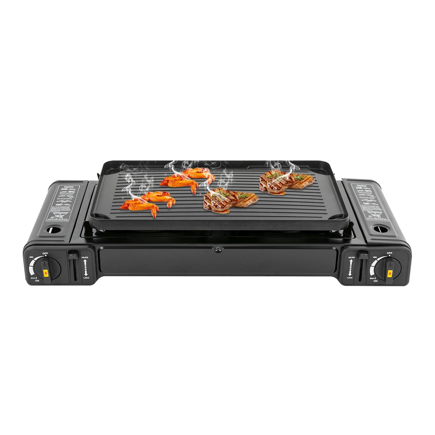 Portable Dual Burner Camping Stove With Butane And Aluminum Tray