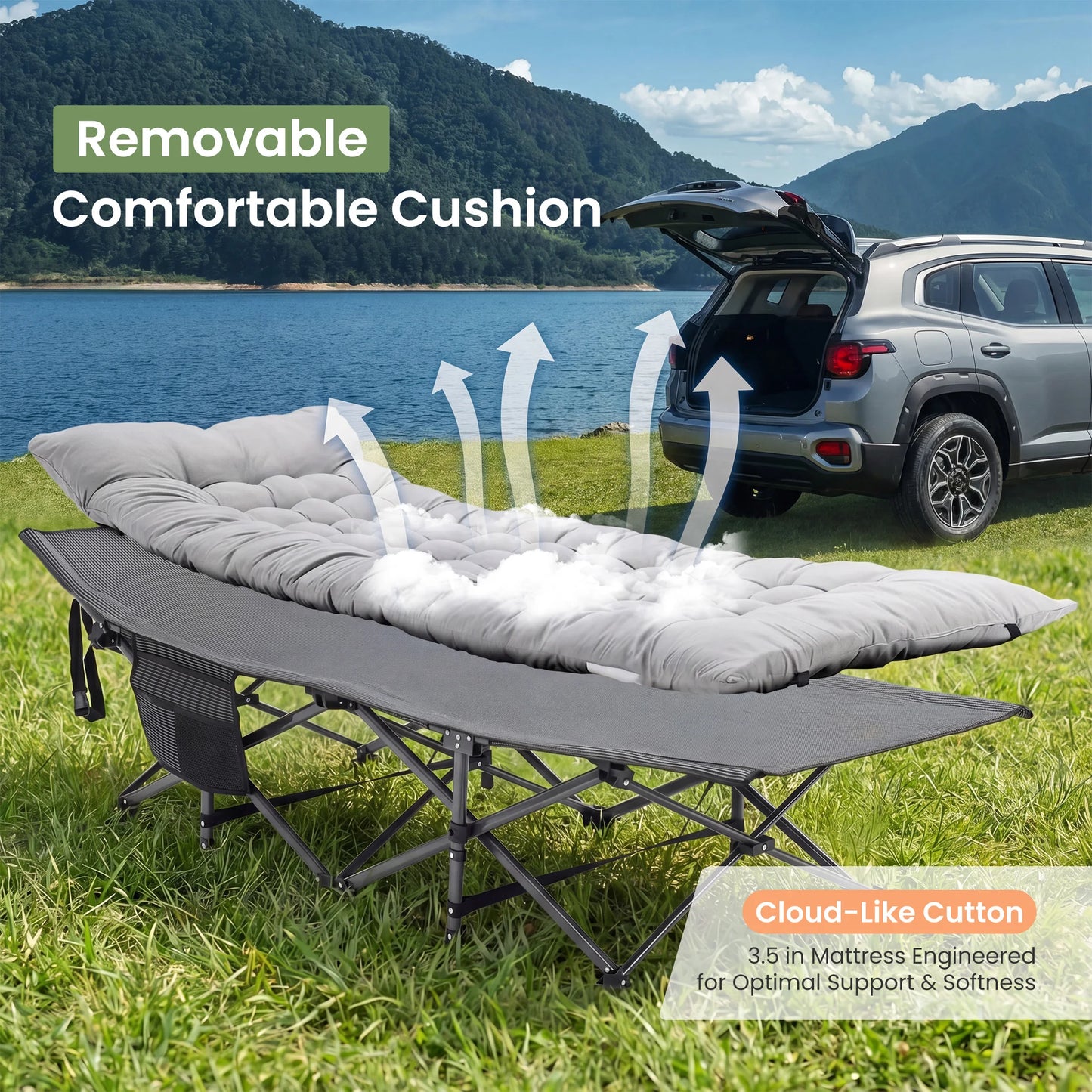 JHK Foldable Camping Cot With Cushion For Outdoor Adventures