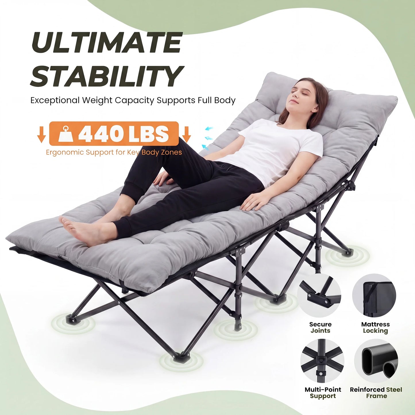 JHK Foldable Camping Cot With Cushion For Outdoor Adventures