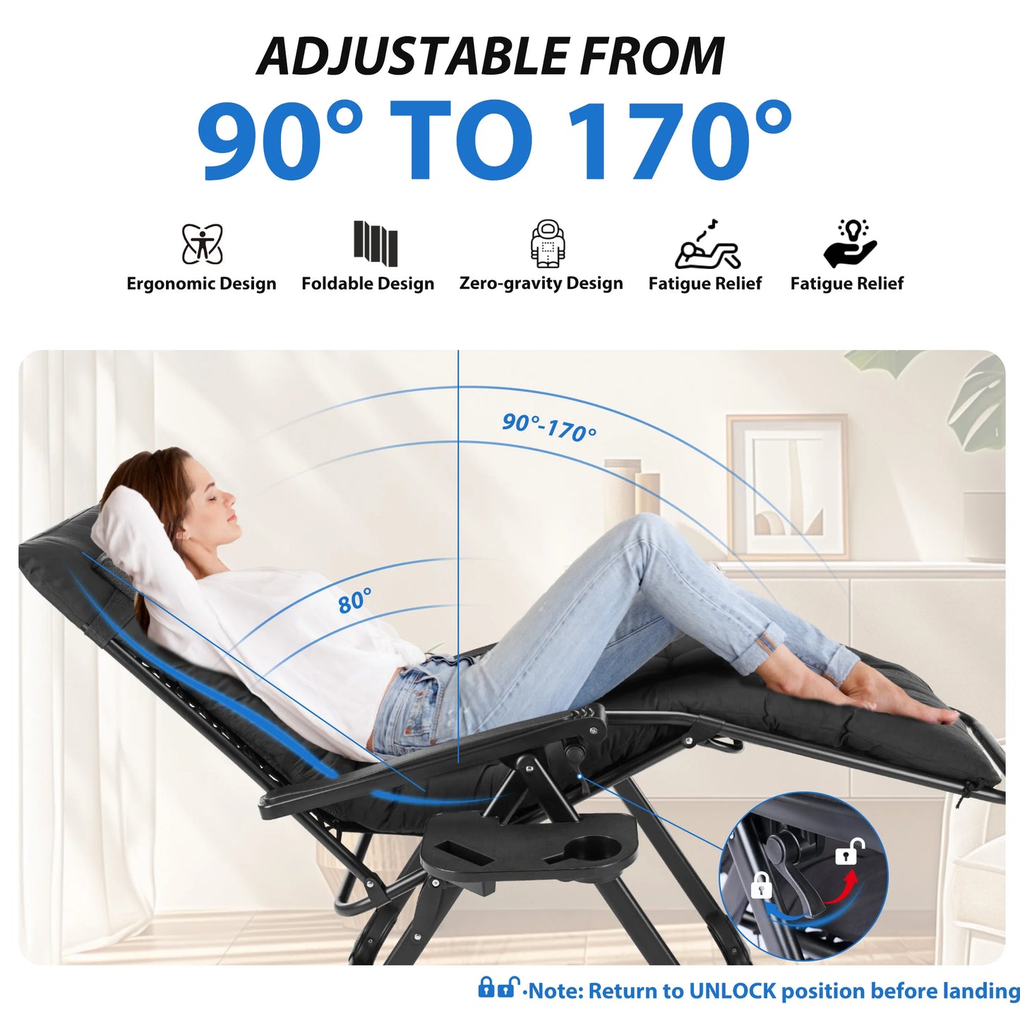 MCQ Zero Gravity Cushioned Outdoor Folding Lounge Chair With Cooler
