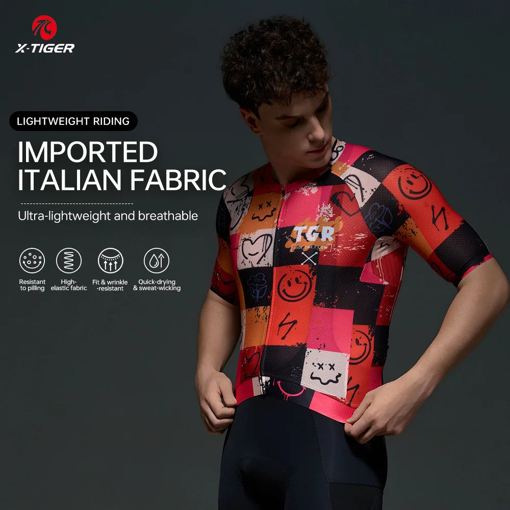 X-Tiger Men's Short Sleeve Cycling Jersey With Graffiti Art Style