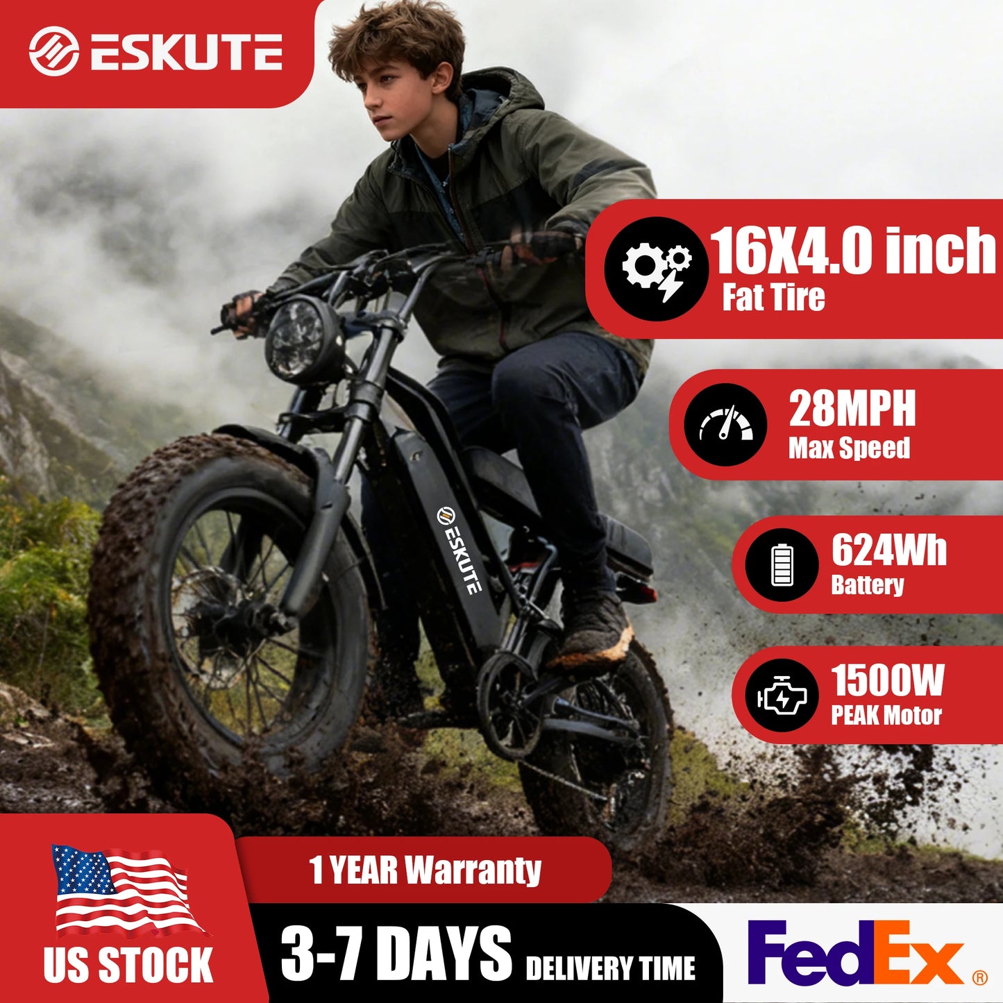 Eskute V100 Electric Dirt Bike 48V Dual Suspension E Bike