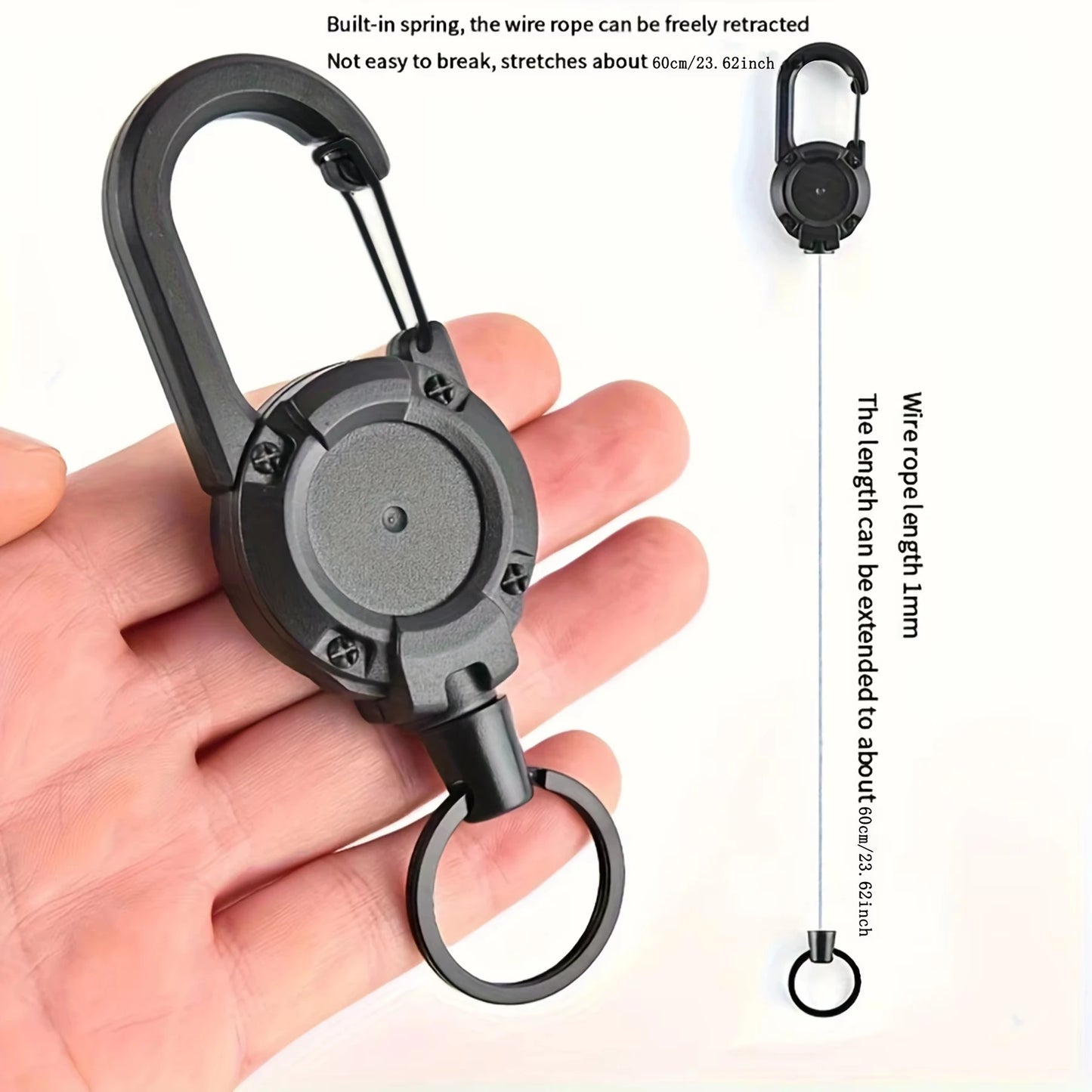 Premium Retractable Keychain With Durable Steel Rope And Carabiner