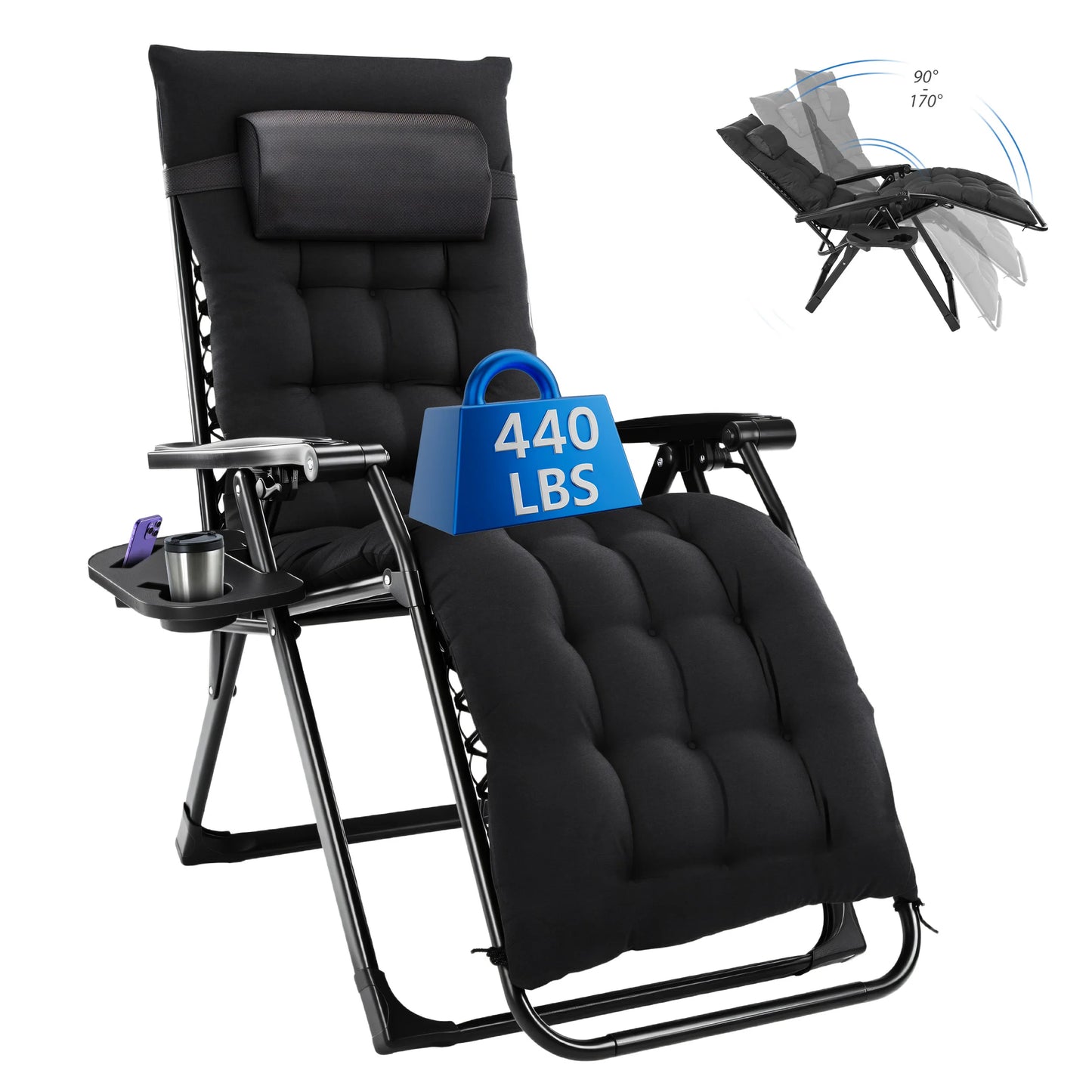 MCQ Zero Gravity Cushioned Outdoor Folding Lounge Chair With Cooler
