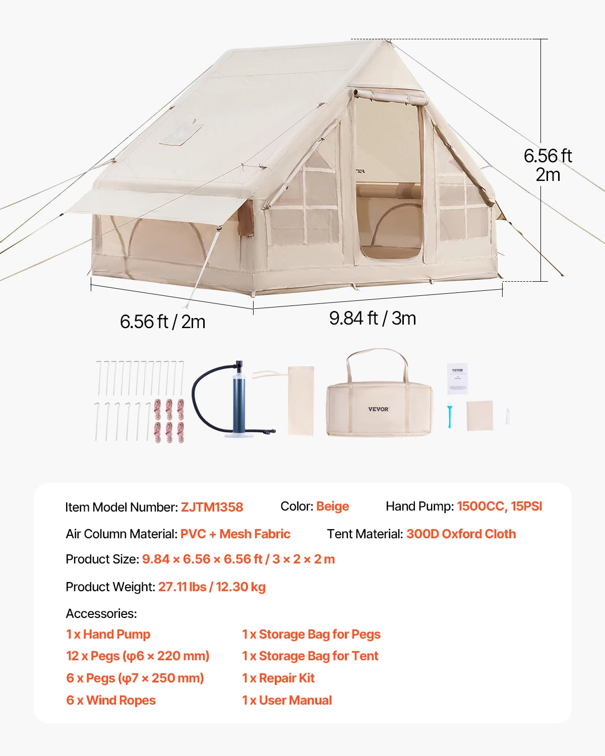 SucceBuy Inflatable Camping Tent With Stove Jack And Carry Bag