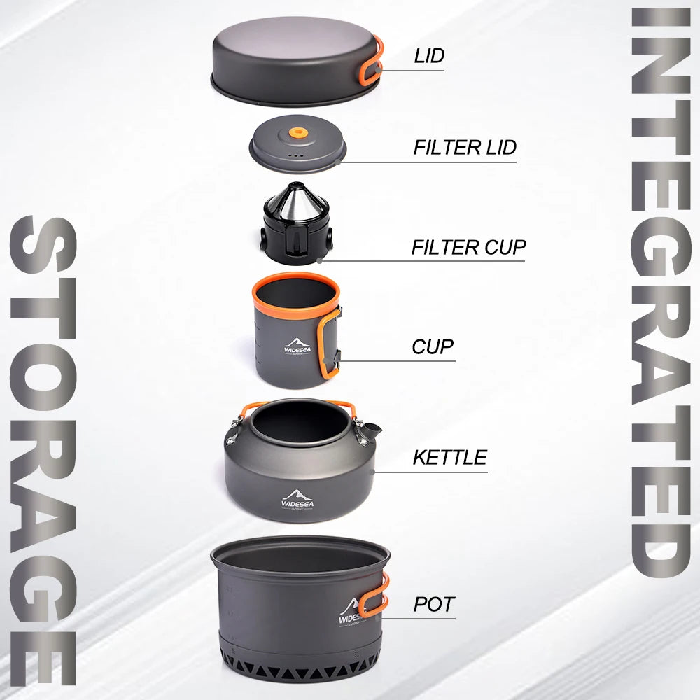 Widesea Lightweight Outdoor Camping Cookware Set With Kettle For Hiking