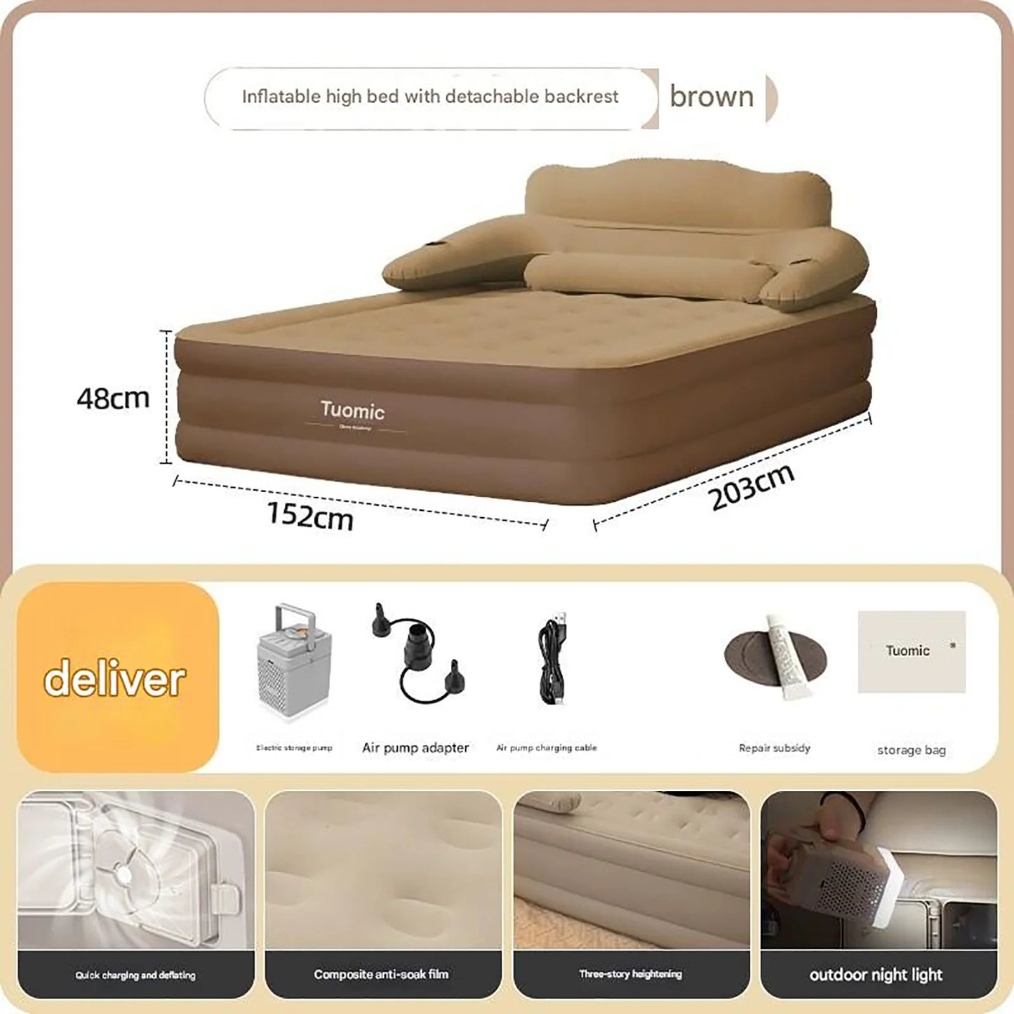Automatic Inflatable Camping Mattress With Built In Pump Thickened PVC