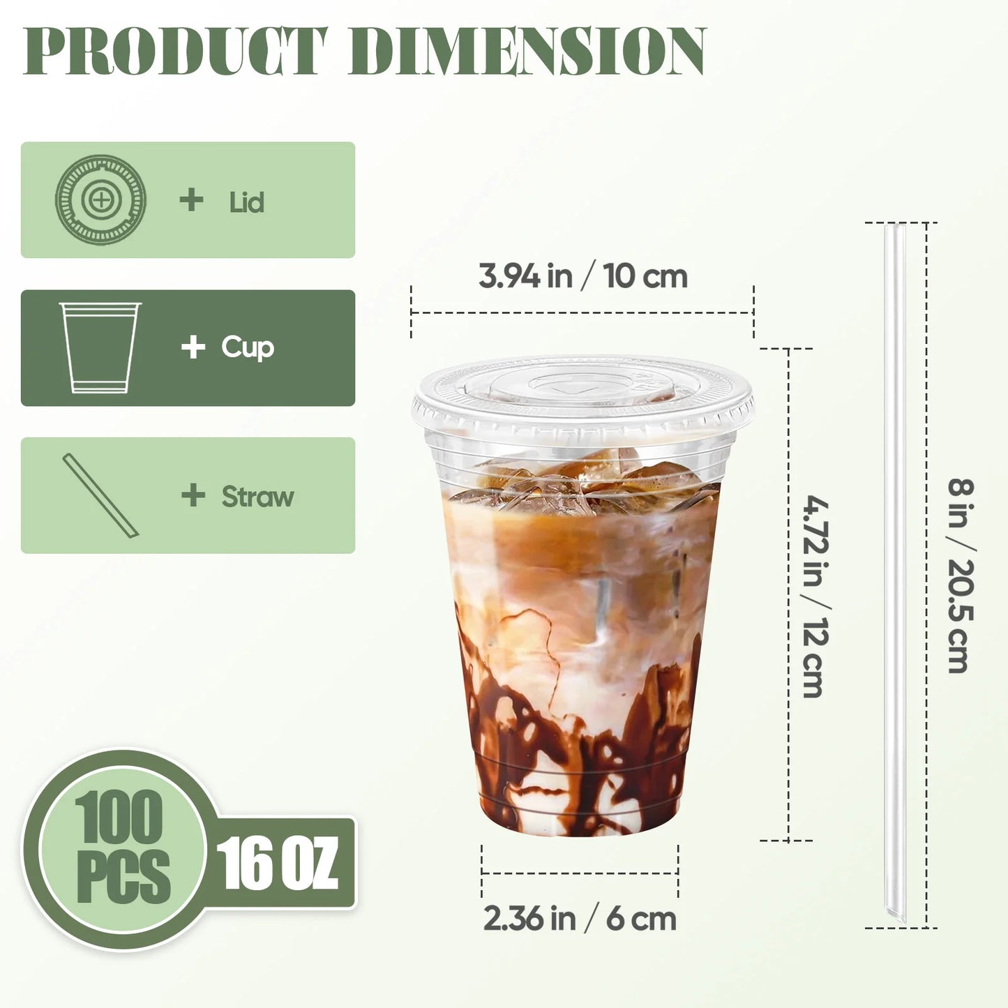 16 oz 100 Pack Clear Plastic Cups with Lids and Straw,leak-proof durable,To-Go Cold Coffee Cups,Disposable Cold Drink Cups for Parties, Outdoor Events, Cafes, and Smoothies