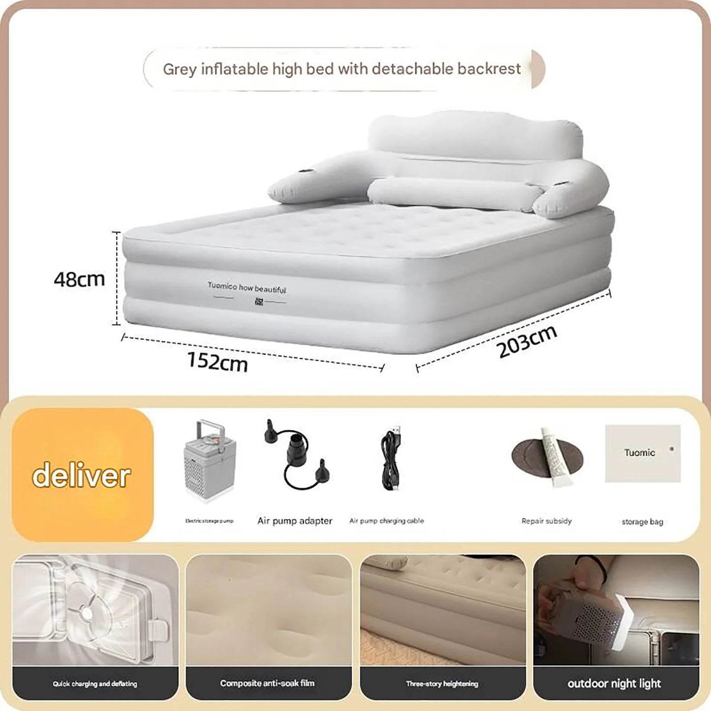 Automatic Inflatable Camping Mattress With Built In Pump Thickened PVC