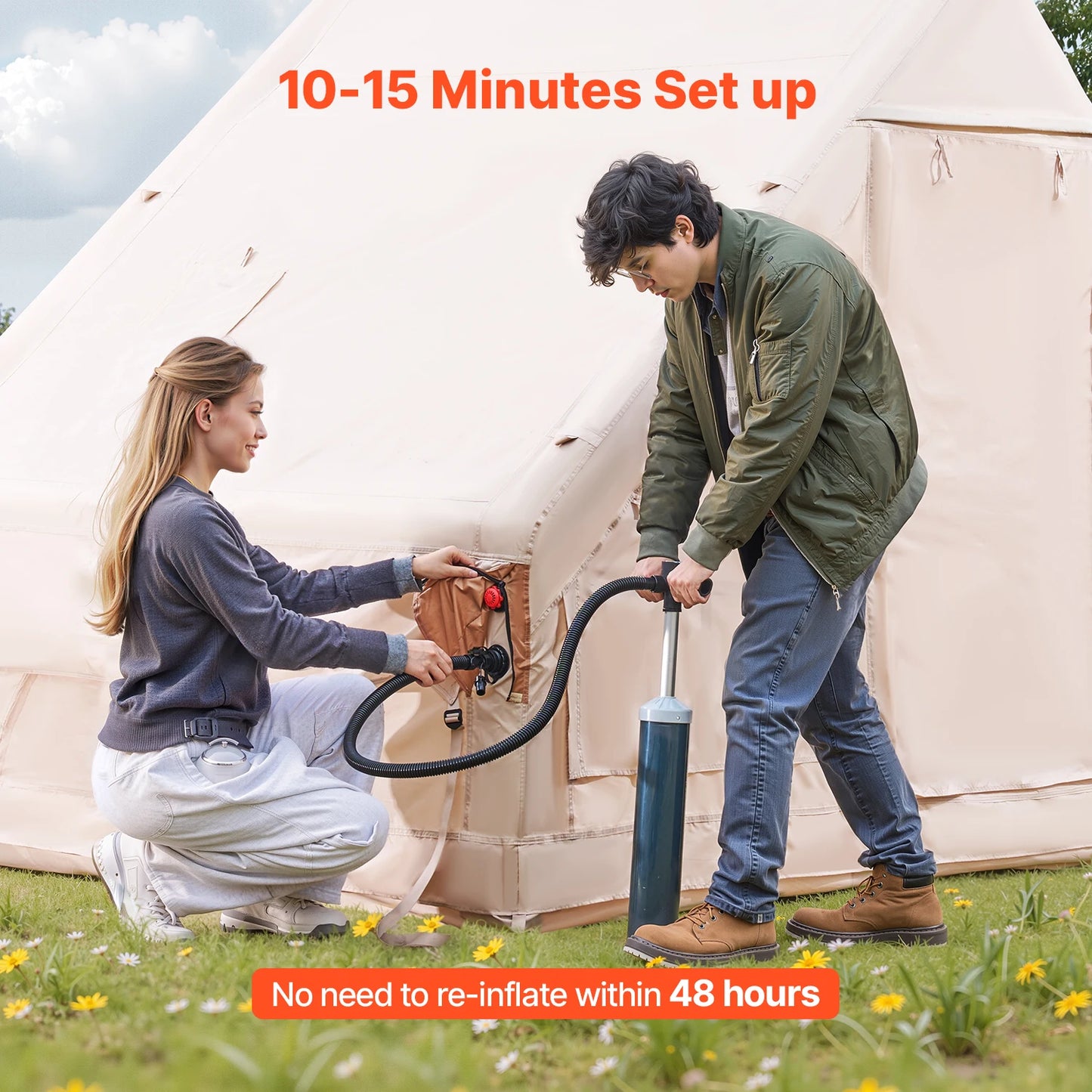 SucceBuy Inflatable Camping Tent With Stove Jack And Carry Bag