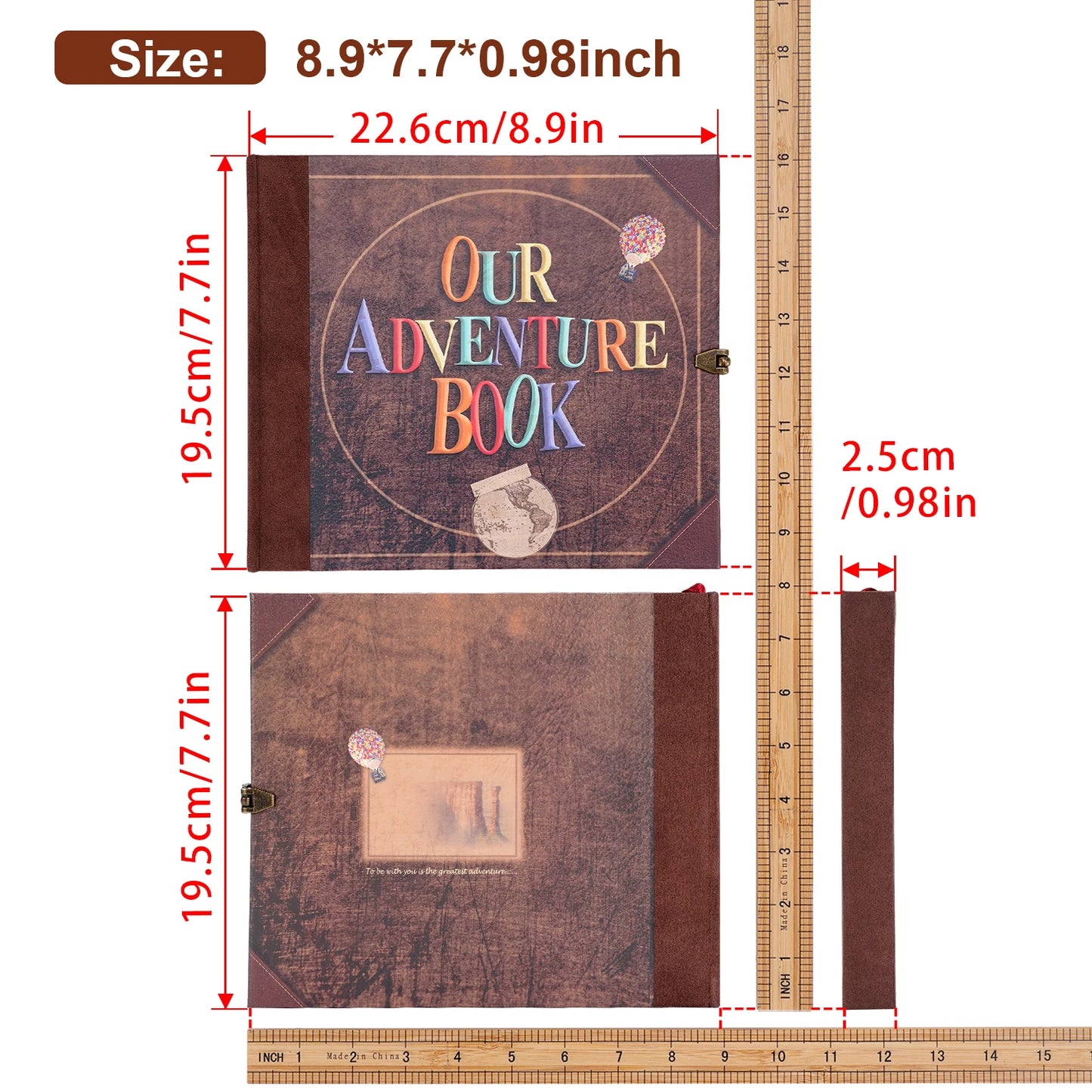 Our Adventure Journal 146page Vintage Leather DIY Scrapbook Album Balloon Text Theme for Anniversary Wedding Mother's Day Gifts