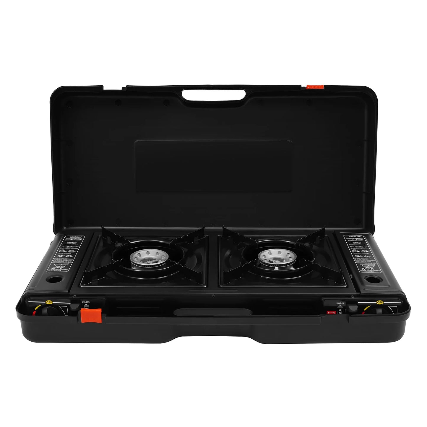 Portable Dual Burner Camping Stove With Butane And Aluminum Tray