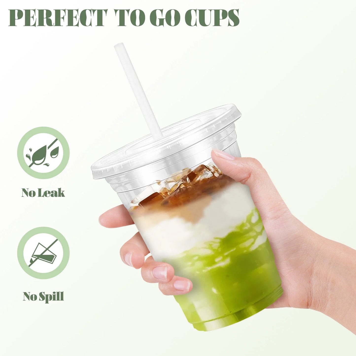 16 oz 100 Pack Clear Plastic Cups with Lids and Straw,leak-proof durable,To-Go Cold Coffee Cups,Disposable Cold Drink Cups for Parties, Outdoor Events, Cafes, and Smoothies