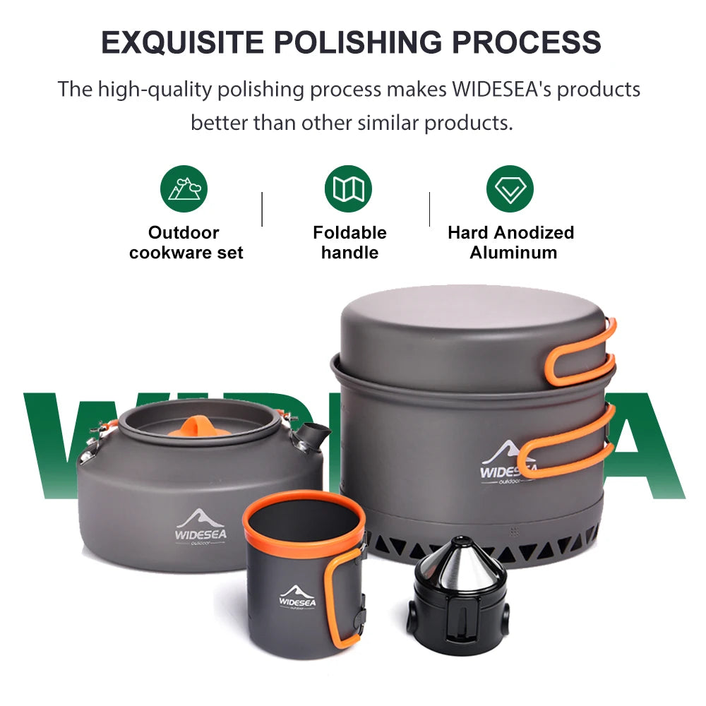 Widesea Lightweight Outdoor Camping Cookware Set With Kettle For Hiking