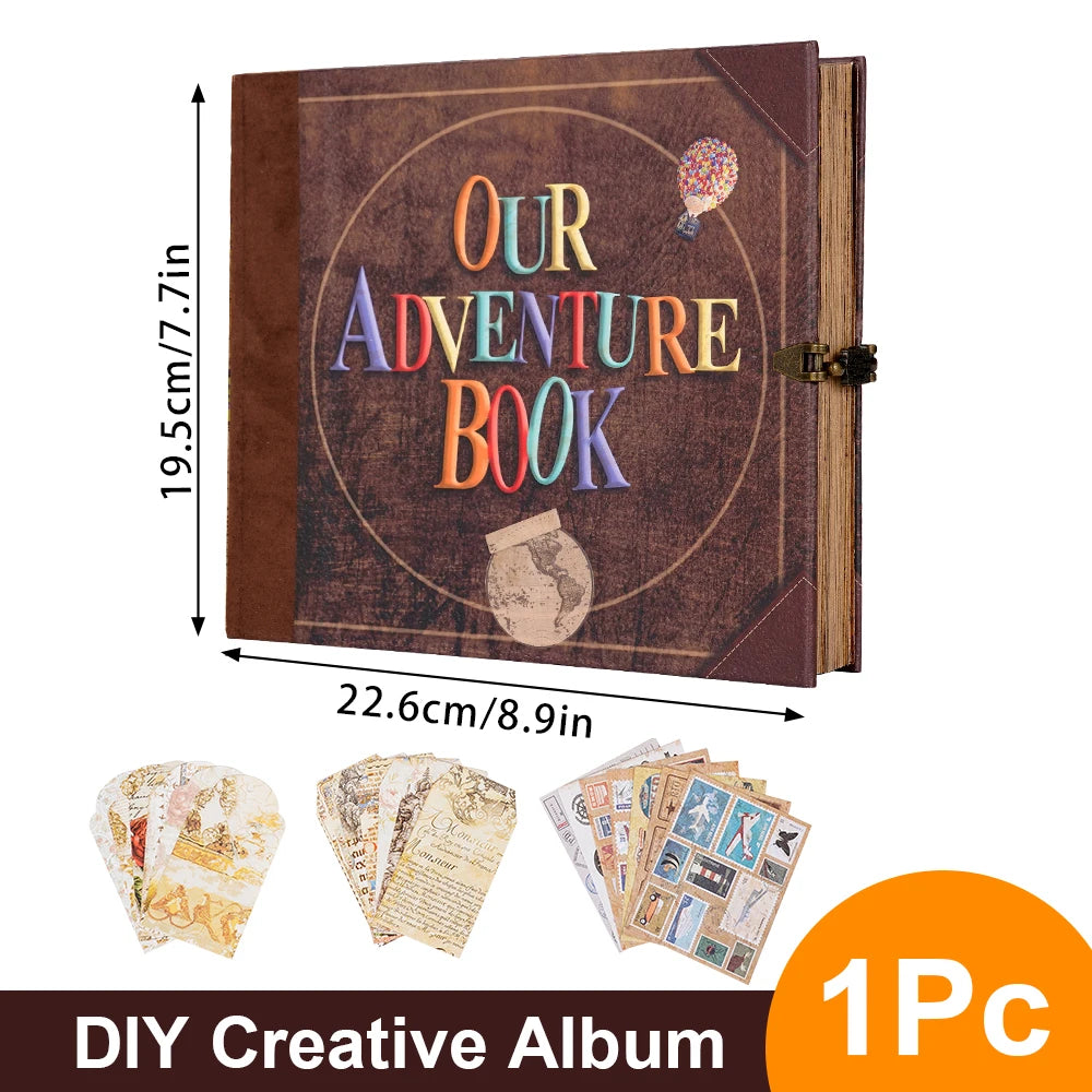 Our Adventure Journal 146page Vintage Leather DIY Scrapbook Album Balloon Text Theme for Anniversary Wedding Mother's Day Gifts