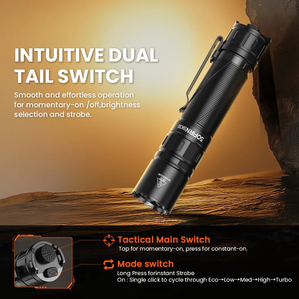 Sofirn SK30 3000 Lumen Tactical Flashlight USB Rechargeable Torch