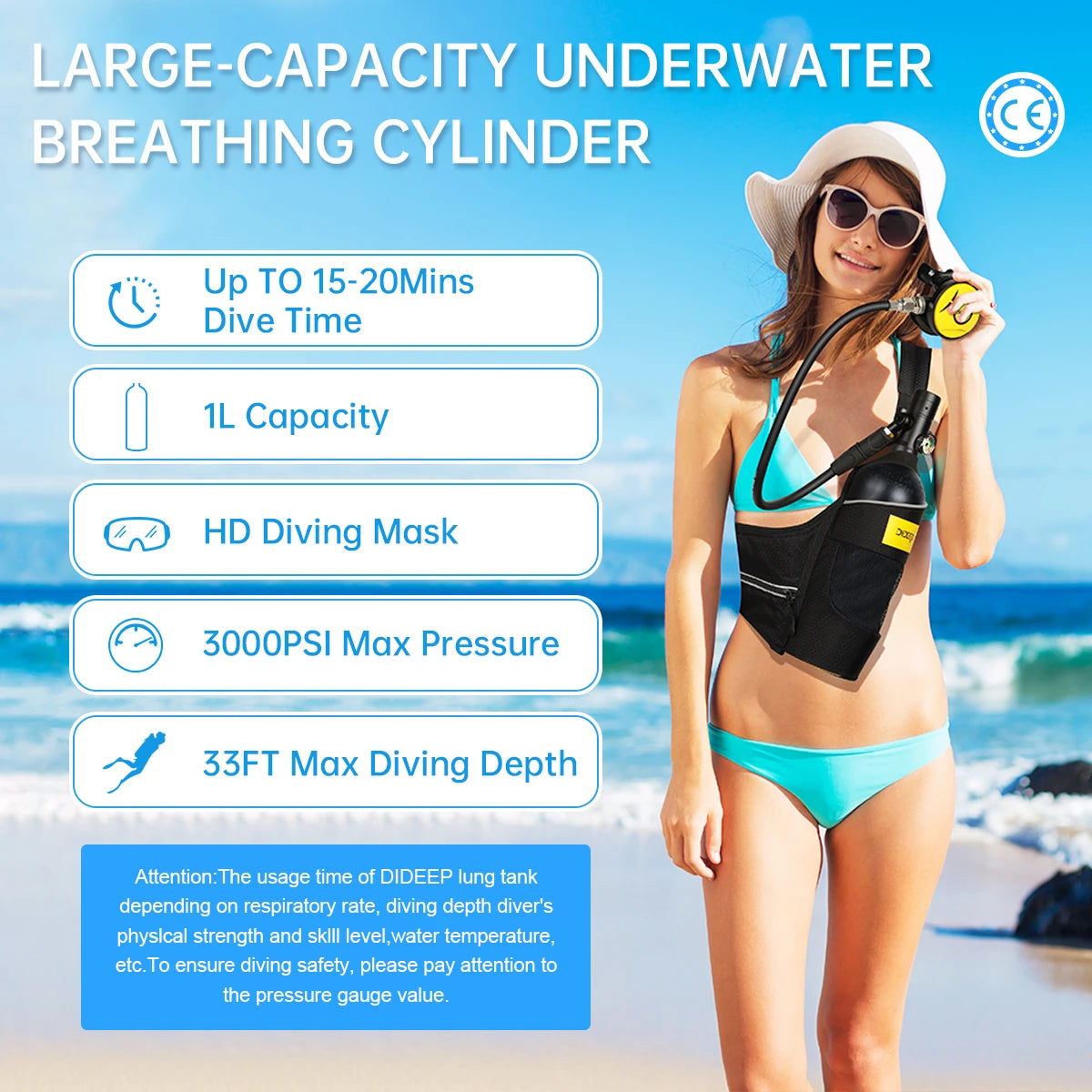 DIDEEP Professional Portable Scuba Diving Tank With High Pressure Pump